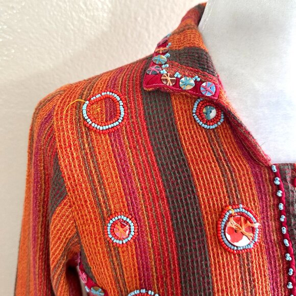 Generation Y2K Orange Woven Hippie Boho Embellished Blouse - Picture 2 of 7
